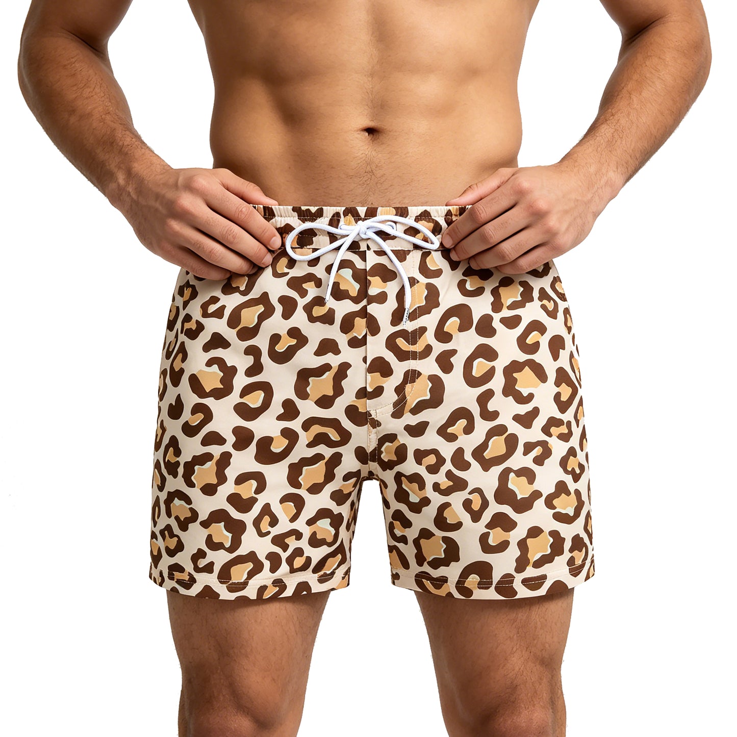 DESMIIT Men's Fashion Leopard Print Swim Board Shorts, Quick‑Dry Breathable Summer Beach Trunks B4690