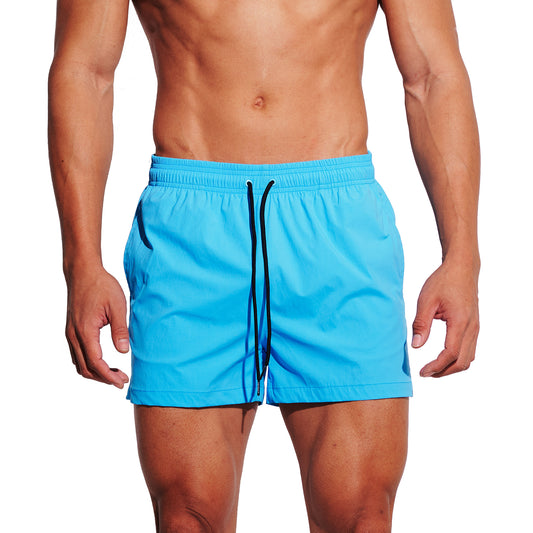 Men's Solid Ultra Short Athletic Running Shorts, High Stretch Soft Quick-Dry Gym Workout with Pockets & Brief Liner B2679