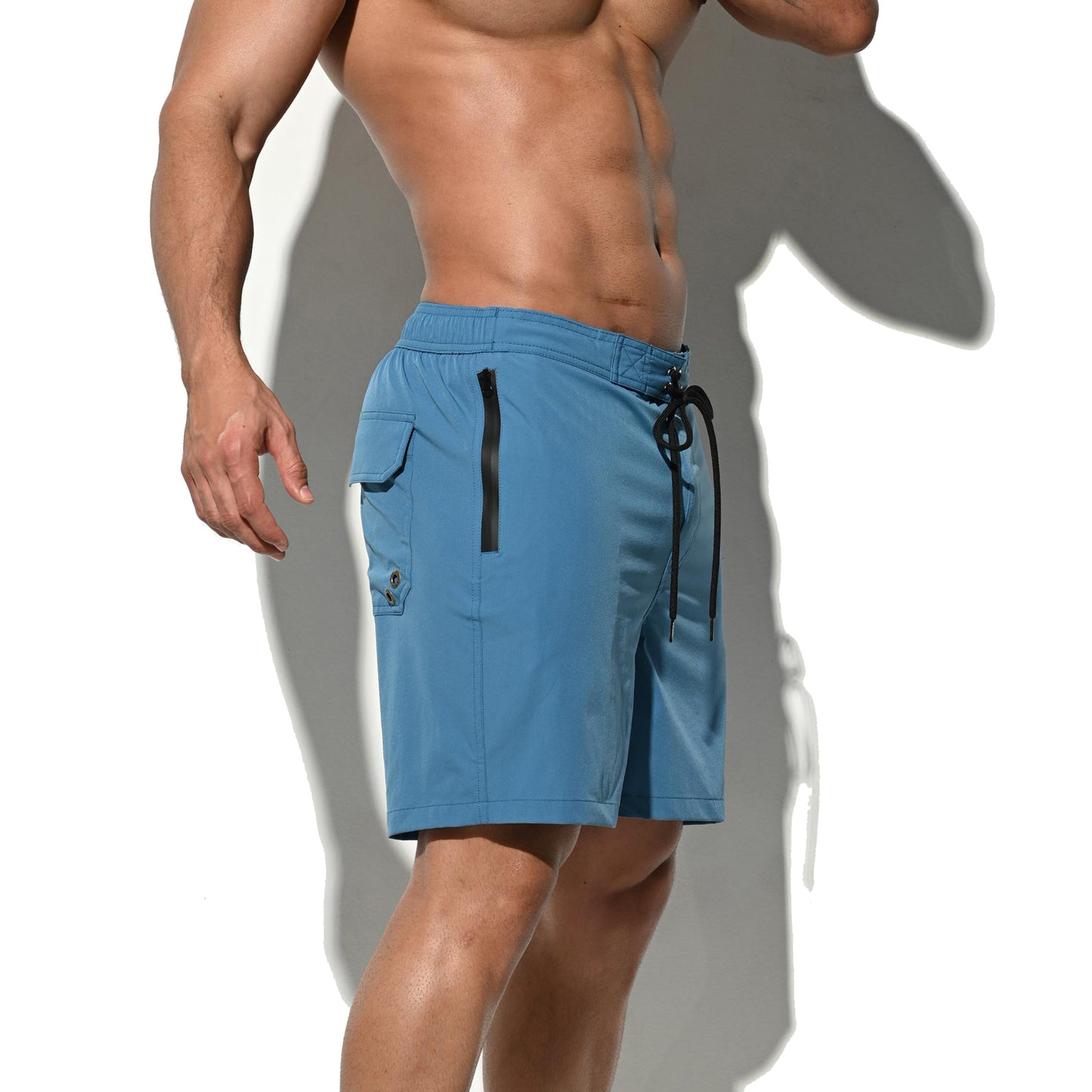 DESMIIT Men's Elastic Board shorts Solid color quick drying swimming trunks sports shorts 4 points in summer B4119
