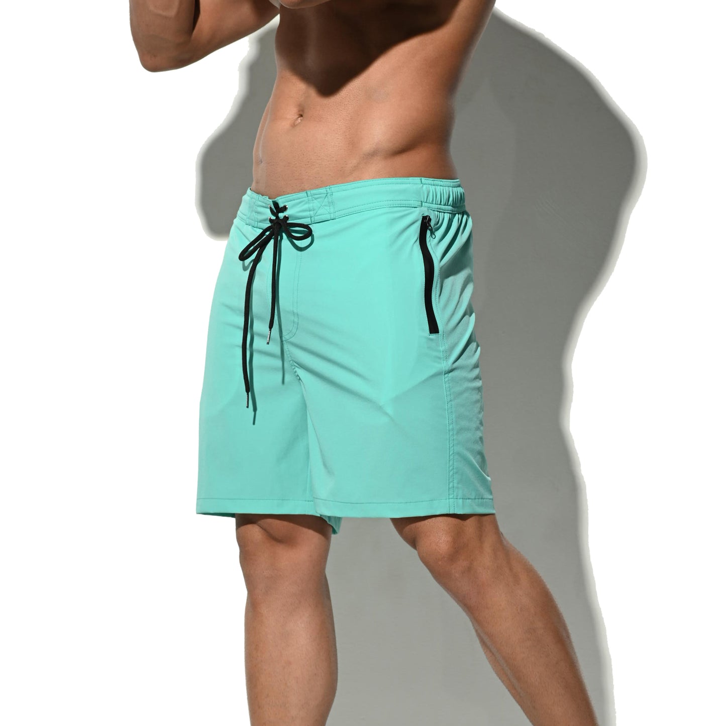 DESMIIT Men's Elastic Board shorts Solid color quick drying swimming trunks sports shorts 4 points in summer B4119