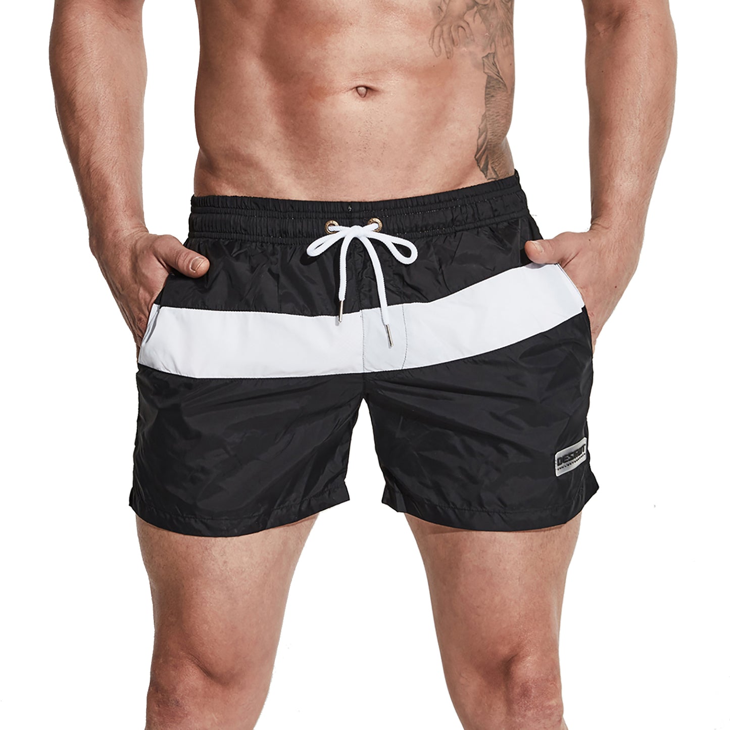 DESMIIT Men's Light Pocket Board Shorts Drawstring Swimming Beachwear Also for Gym surf Three-way shorts S710