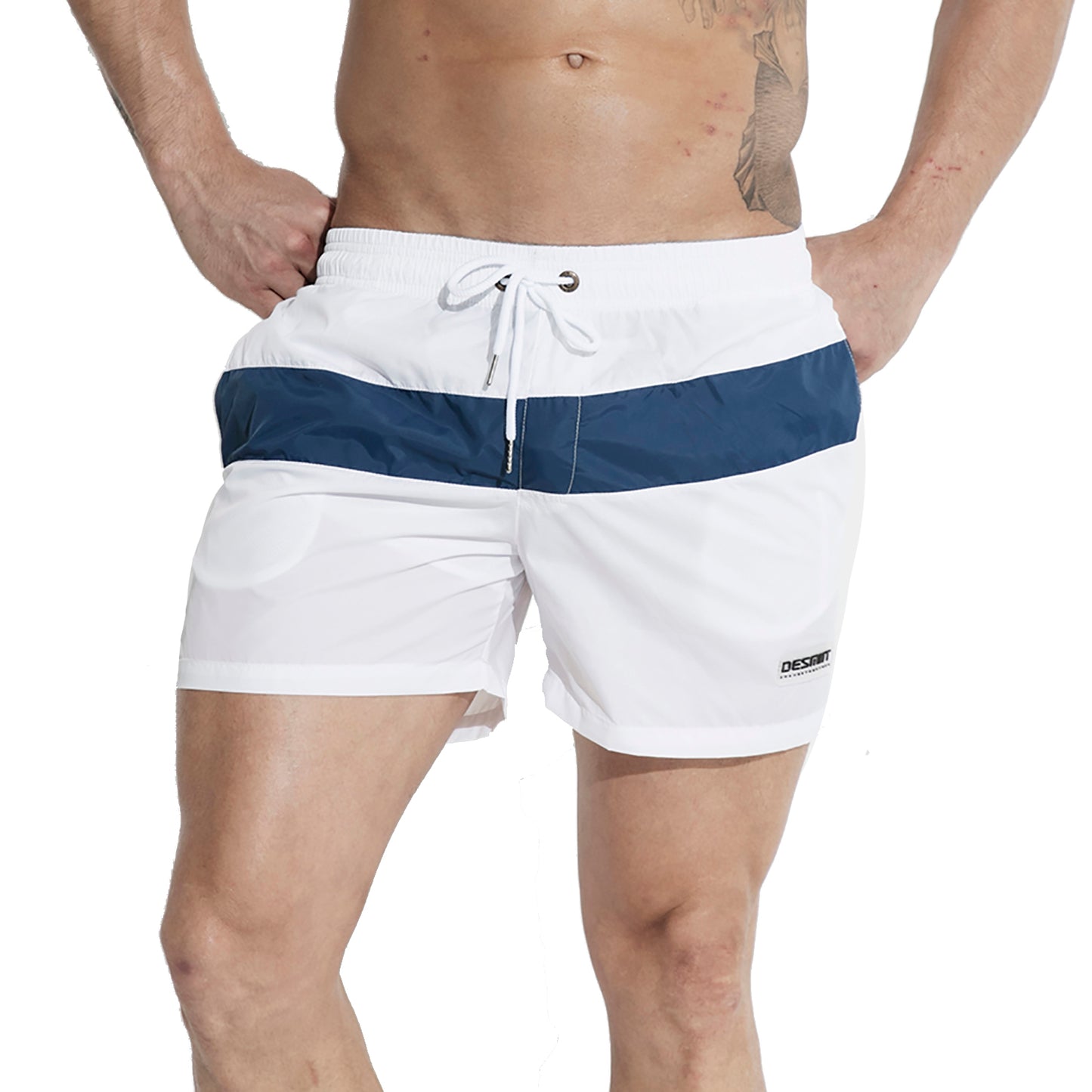 DESMIIT Men's Light Pocket Board Shorts Drawstring Swimming Beachwear Also for Gym surf Three-way shorts S710