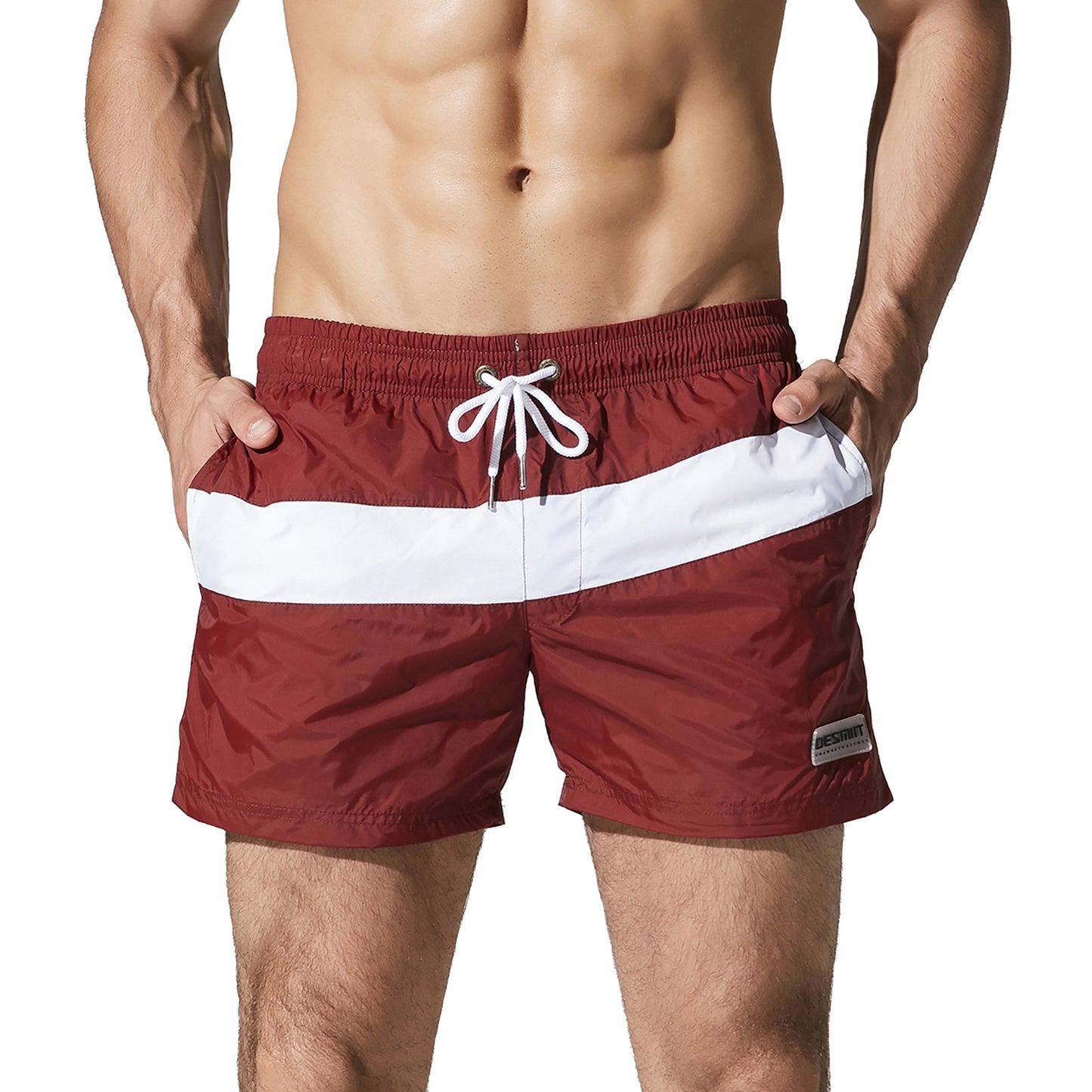 DESMIIT Men's Light Pocket Board Shorts Drawstring Swimming Beachwear Also for Gym surf Three-way shorts S710