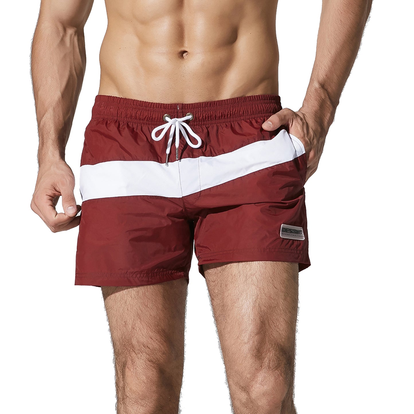 DESMIIT Men's Light Pocket Board Shorts Drawstring Swimming Beachwear Also for Gym surf Three-way shorts S710