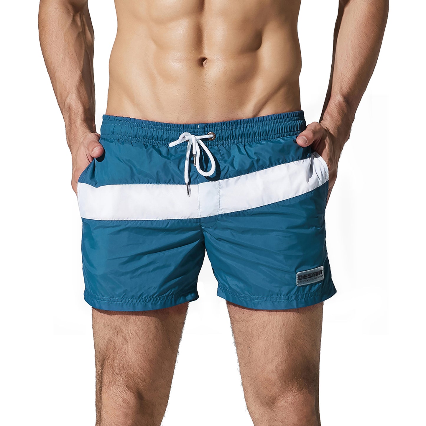 DESMIIT Men's Light Pocket Board Shorts Drawstring Swimming Beachwear Also for Gym surf Three-way shorts S710