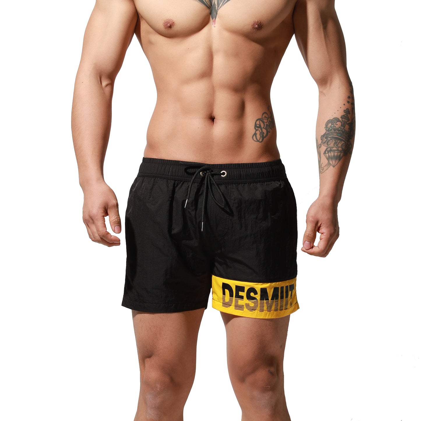 DESMIIT Men's Big Alphabet Quick-Dry Short Board Shorts Loose Trunks Comfort vacation surfing pants S6024