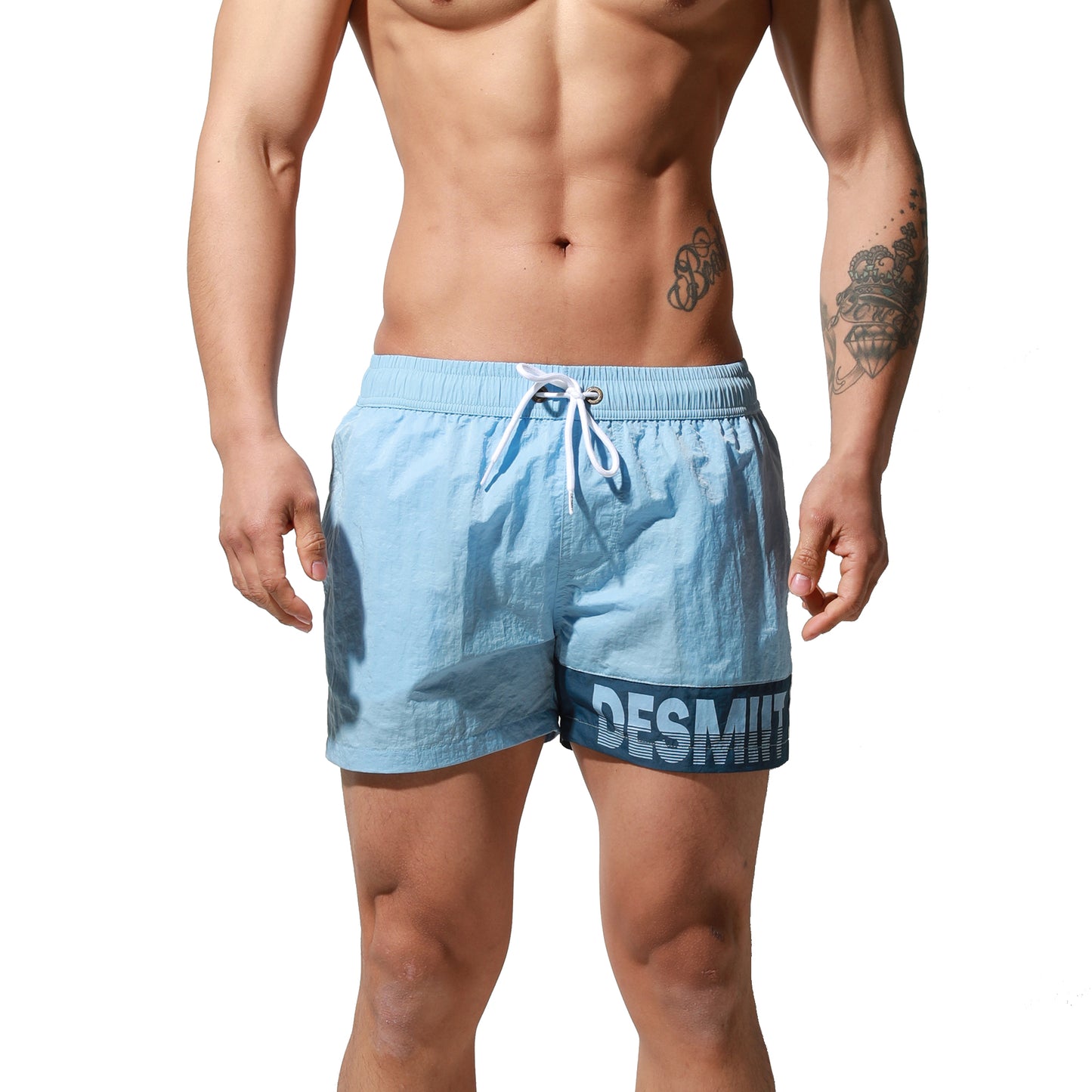 DESMIIT Men's Big Alphabet Quick-Dry Short Board Shorts Loose Trunks Comfort vacation surfing pants S6024