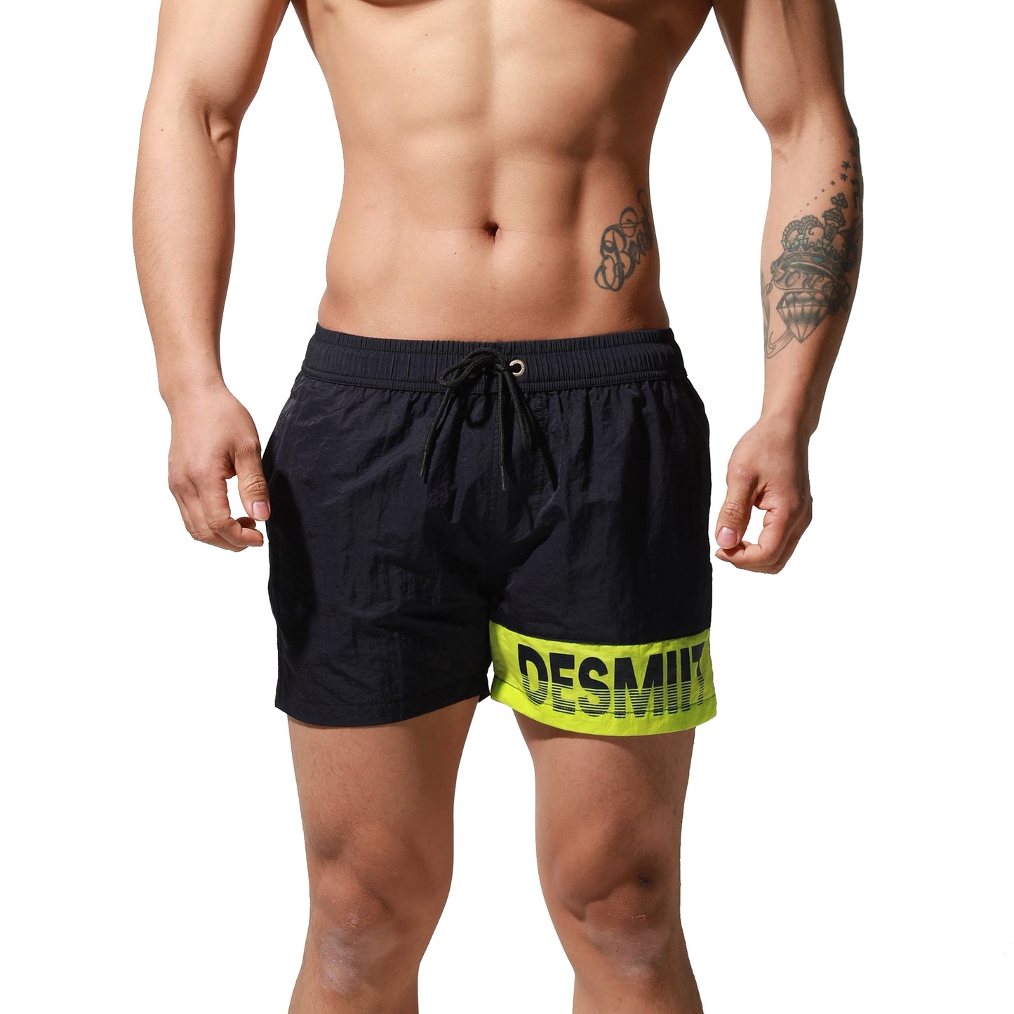 DESMIIT Men's Big Alphabet Quick-Dry Short Board Shorts Loose Trunks Comfort vacation surfing pants S6024