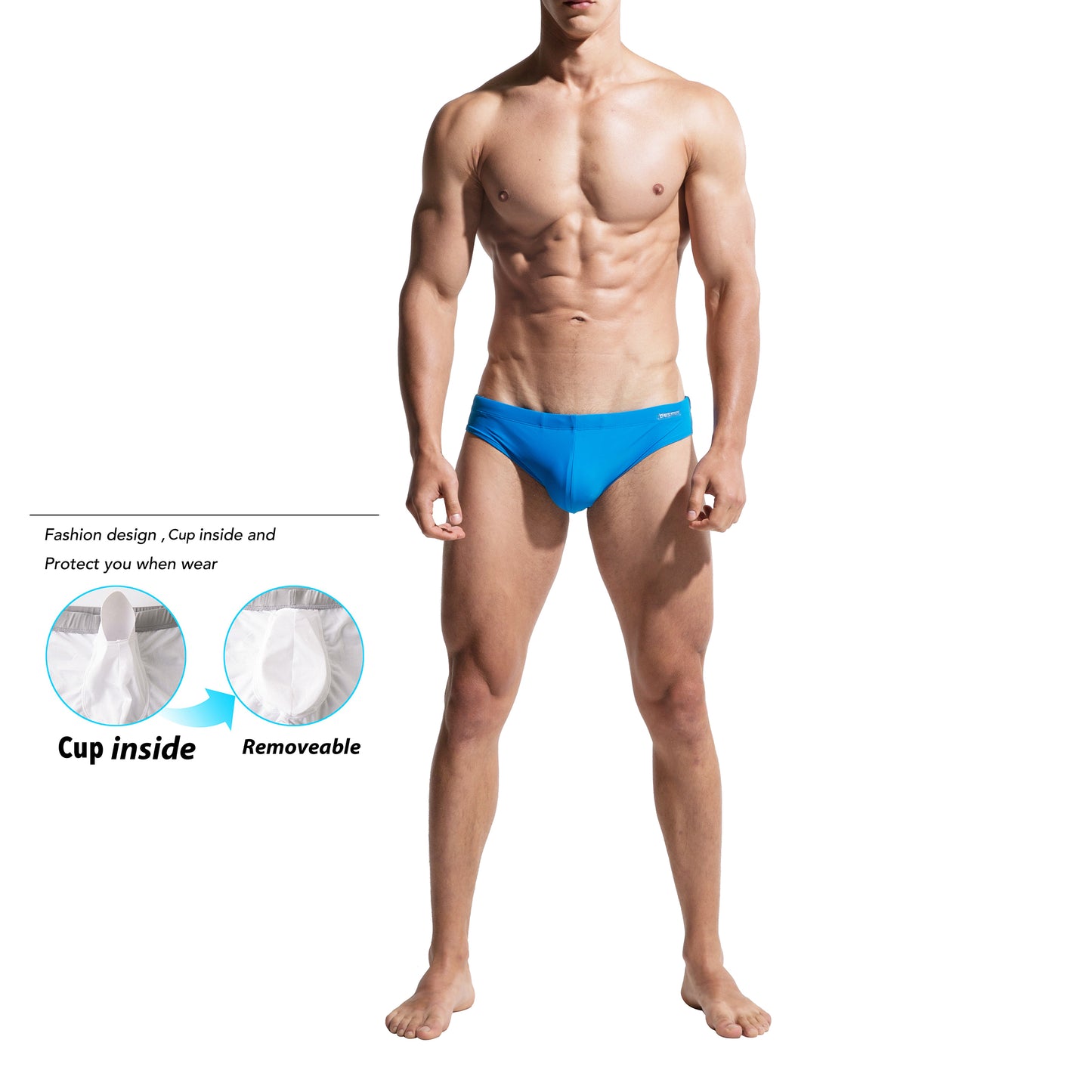 DESMIIIT Men's Triangle swimming briefs sexy convex anti embarrassment big summer Pad Swimwear S320