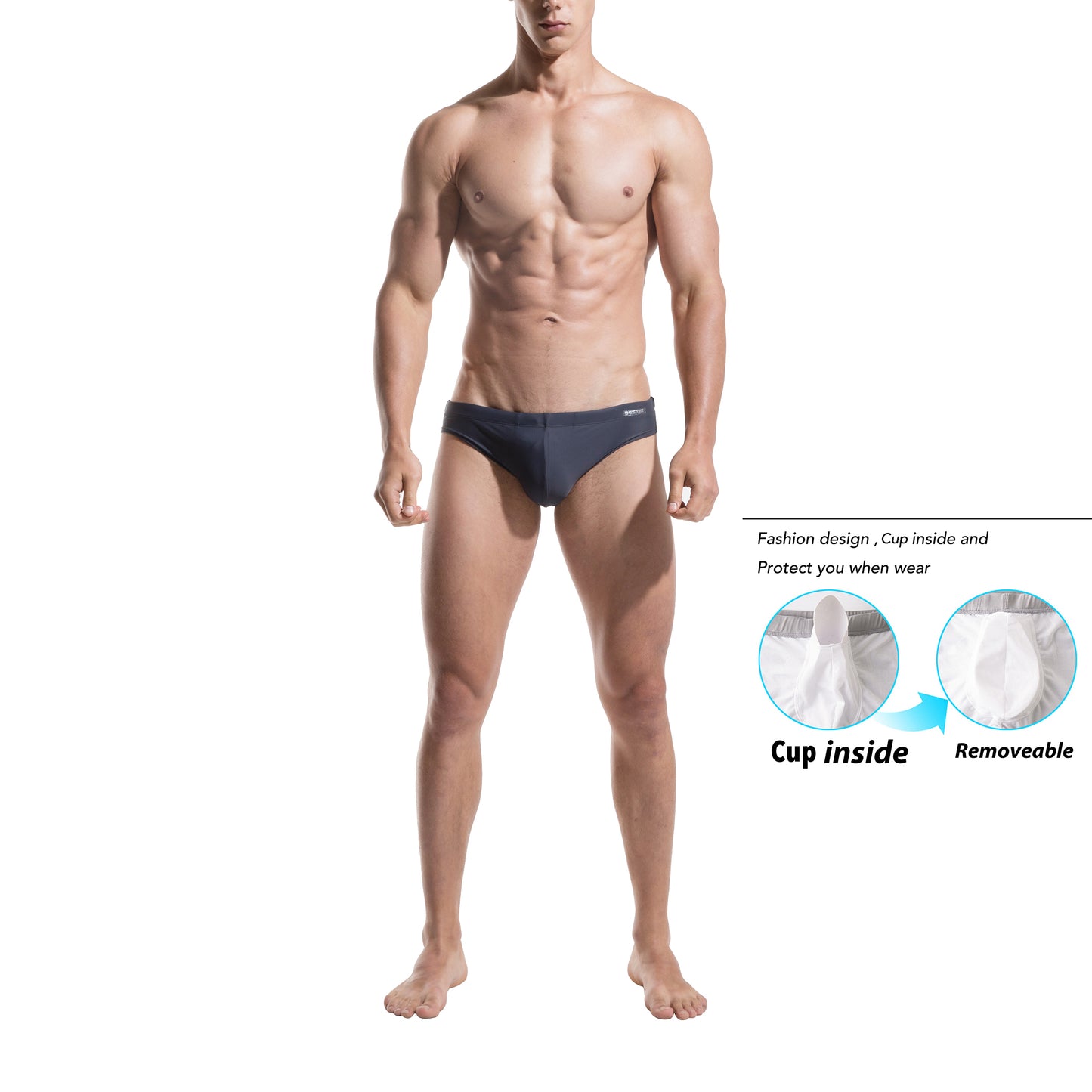 DESMIIIT Men's Triangle swimming briefs sexy convex anti embarrassment big summer Pad Swimwear S320