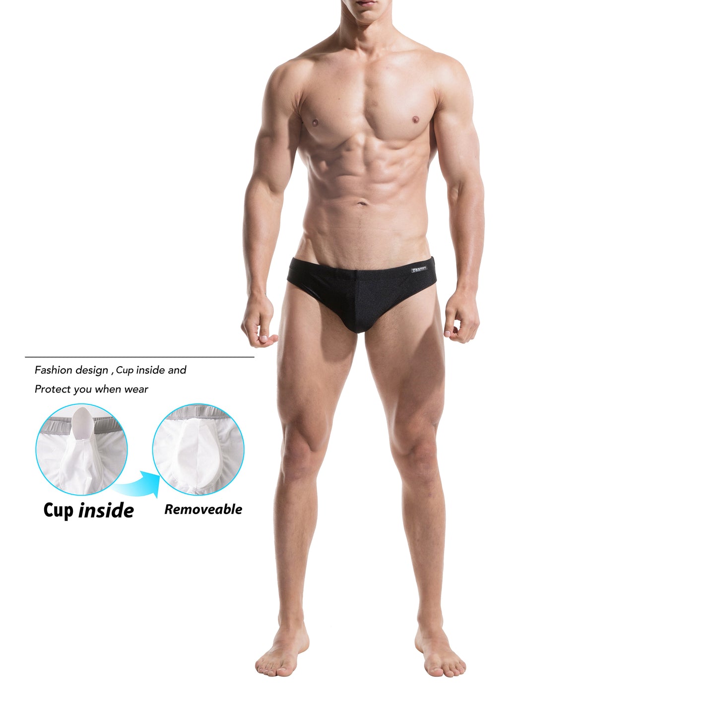 DESMIIIT Men's Triangle swimming briefs sexy convex anti embarrassment big summer Pad Swimwear S320