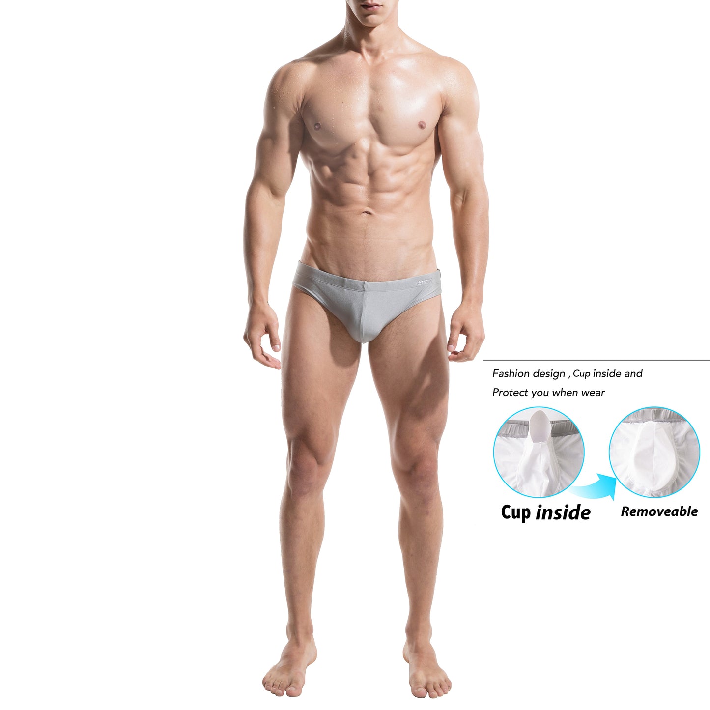 DESMIIIT Men's Triangle swimming briefs sexy convex anti embarrassment big summer Pad Swimwear S320