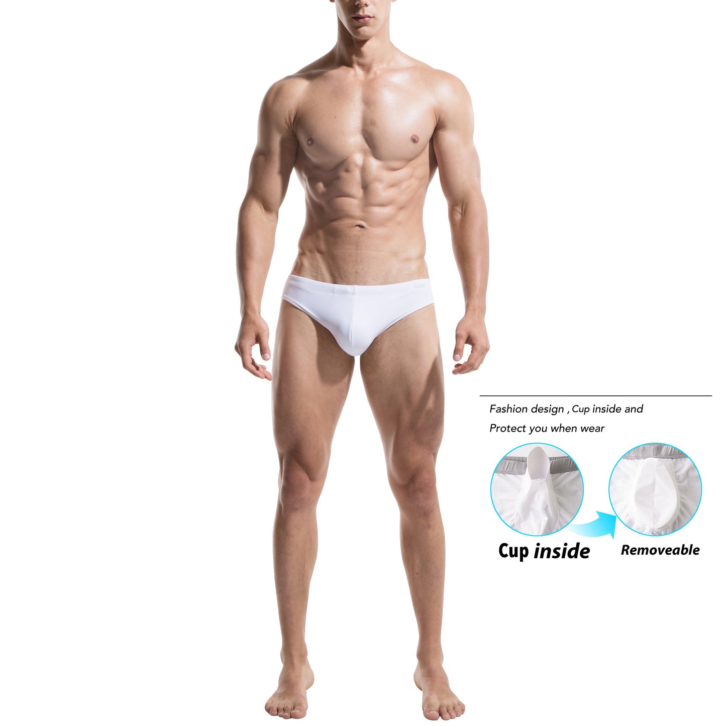 DESMIIIT Men's Triangle swimming briefs sexy convex anti embarrassment big summer Pad Swimwear S320