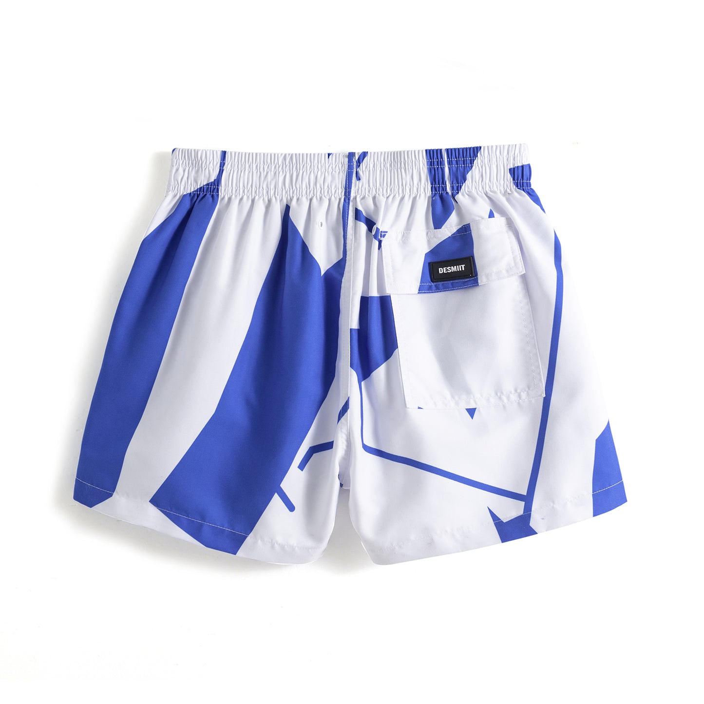 DESMIIT Men's Loose swimming Fast-Dry Printed beach shorts 2 points Blue Block Board Shorts B2102