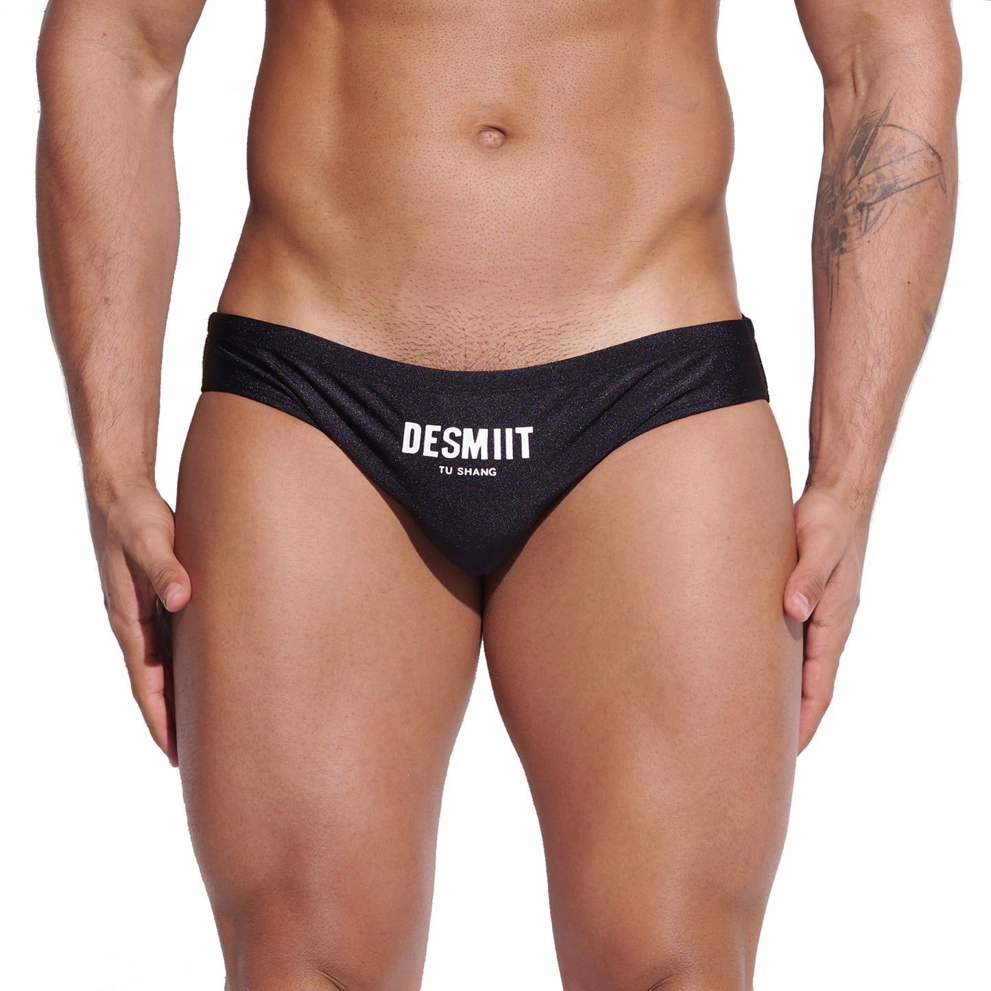 Mens Quick-Dry Shiny Fabric Swim Briefs - Trendy Tight-Fit Swimwear for Summer Water Activities S3314
