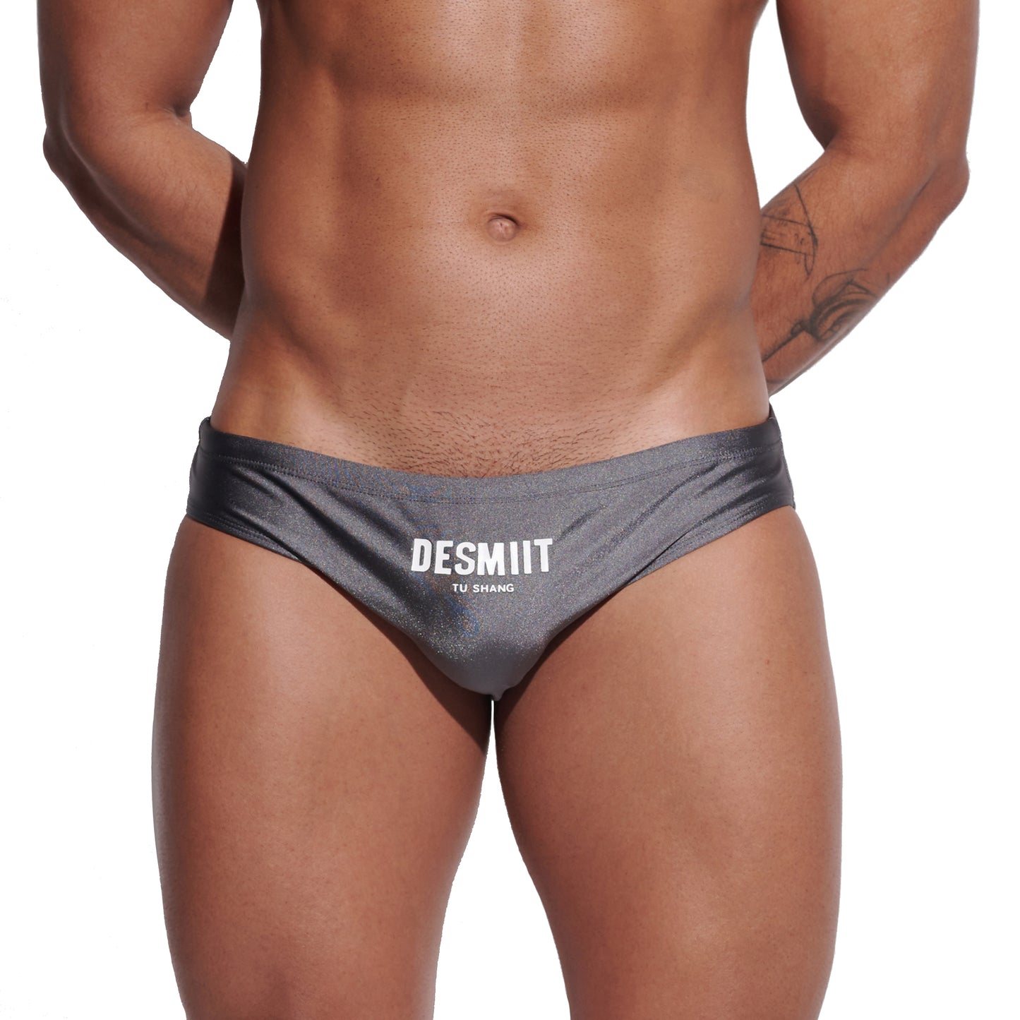 Mens Quick-Dry Shiny Fabric Swim Briefs - Trendy Tight-Fit Swimwear for Summer Water Activities S3314