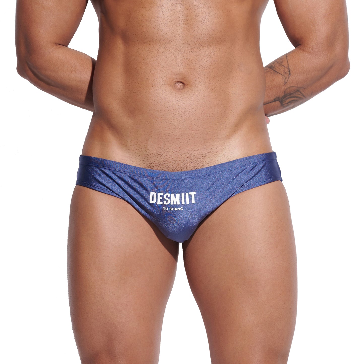 Mens Quick-Dry Shiny Fabric Swim Briefs - Trendy Tight-Fit Swimwear for Summer Water Activities S3314