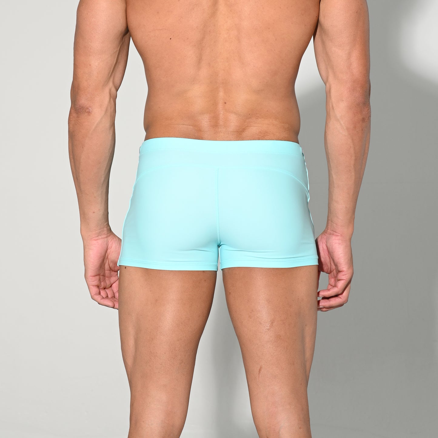 Men's Quick-Dry Swimwear Stretchy Plain Square-Cut Lined Swim Trunks S4521