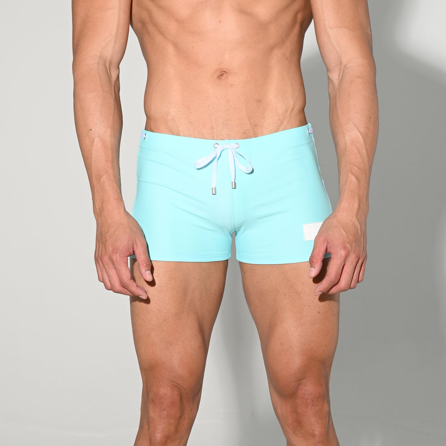 Men's Quick-Dry Swimwear Stretchy Plain Square-Cut Lined Swim Trunks S4521