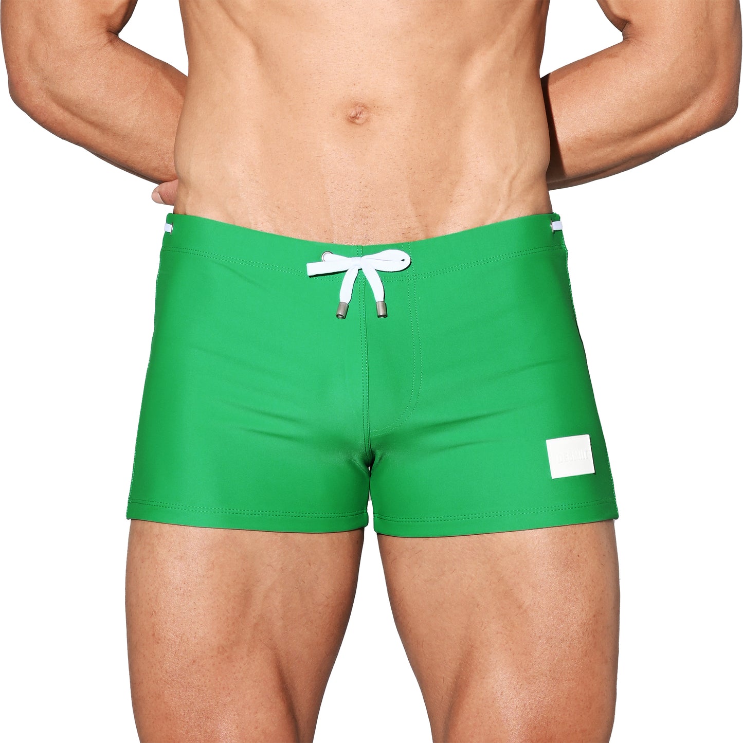 Men's Quick-Dry Swimwear Stretchy Plain Square-Cut Lined Swim Trunks S4521