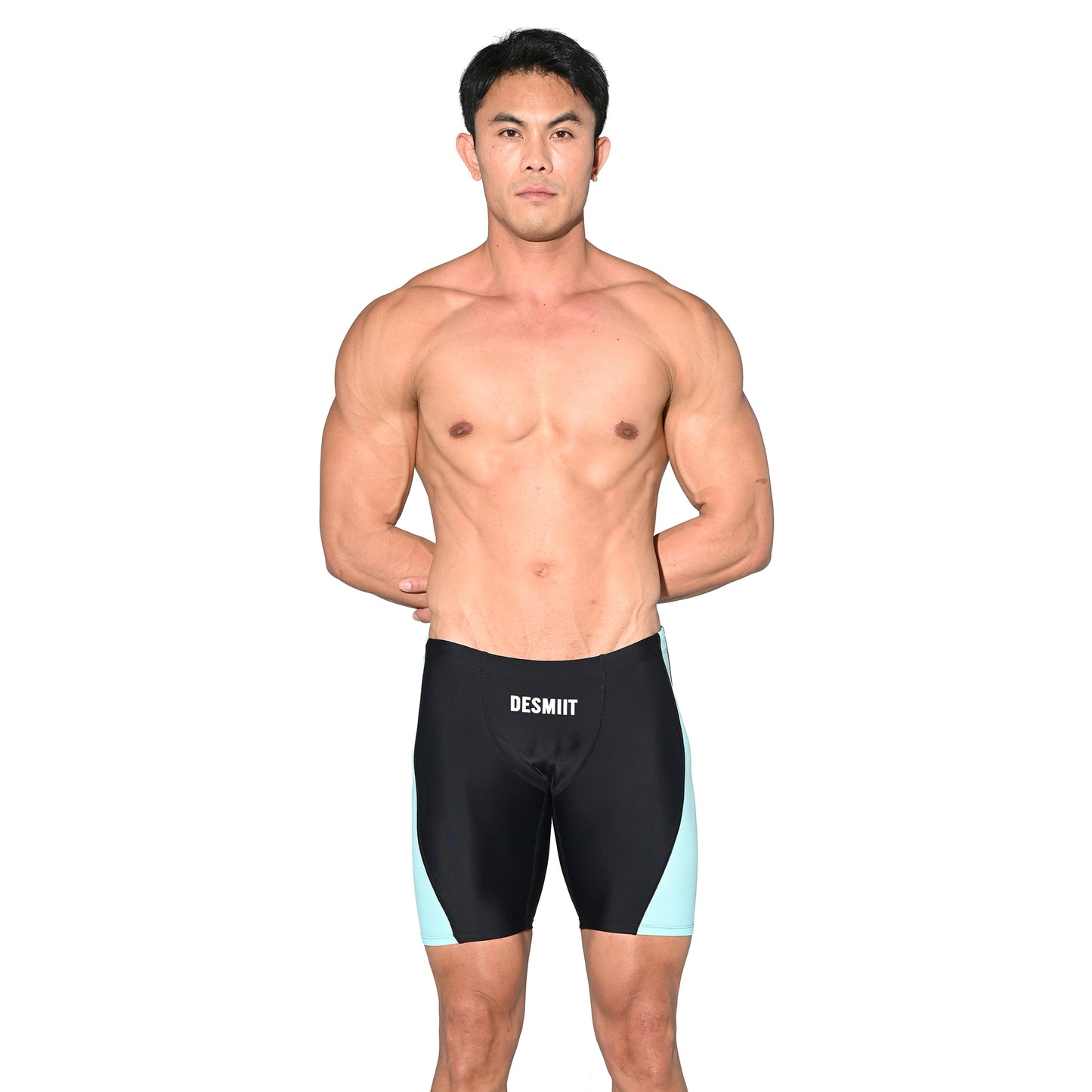 Men's Drawstring Color-Blocked Mid-Length Swim Trunks Tight Sports Swimwear S5526