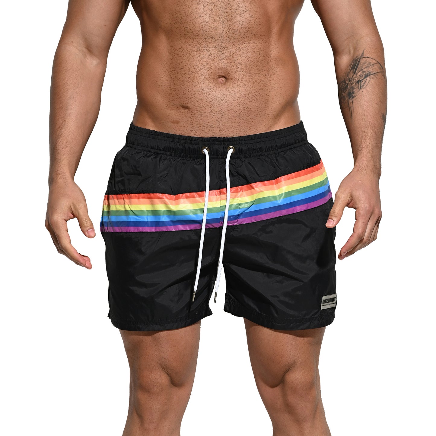 DESMIIT Men's Board Shorts Pride Rainbow Easy Take Thin Loose Holiday Swimwear Three-way shorts S7073
