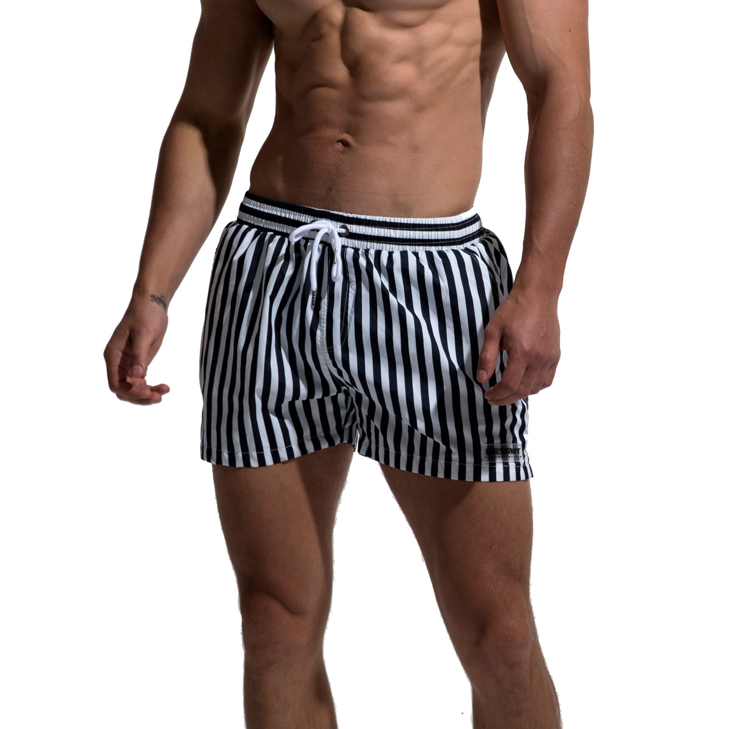 DESMIIT Men's Navy Stripe Lined Board Shorts with Pocket S613