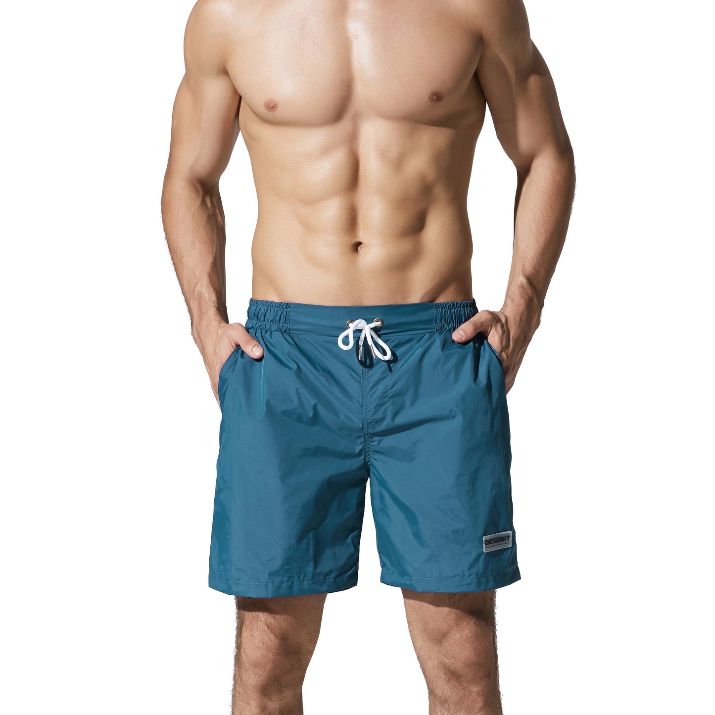 Men's Solid Lightweight Quick-Dry Board Shorts Drawstring Sports Swimwear with Pockets S807