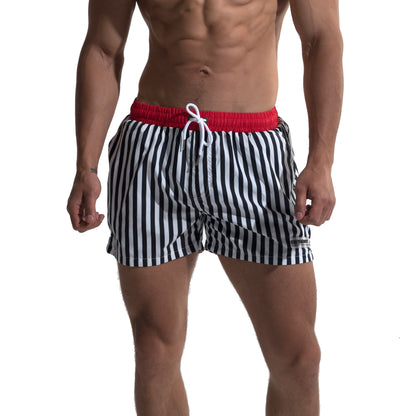 Men's Vertical Stripes Drawstring Board Shorts | Quick-Dry Portable Sports Swimwear with Pockets S612