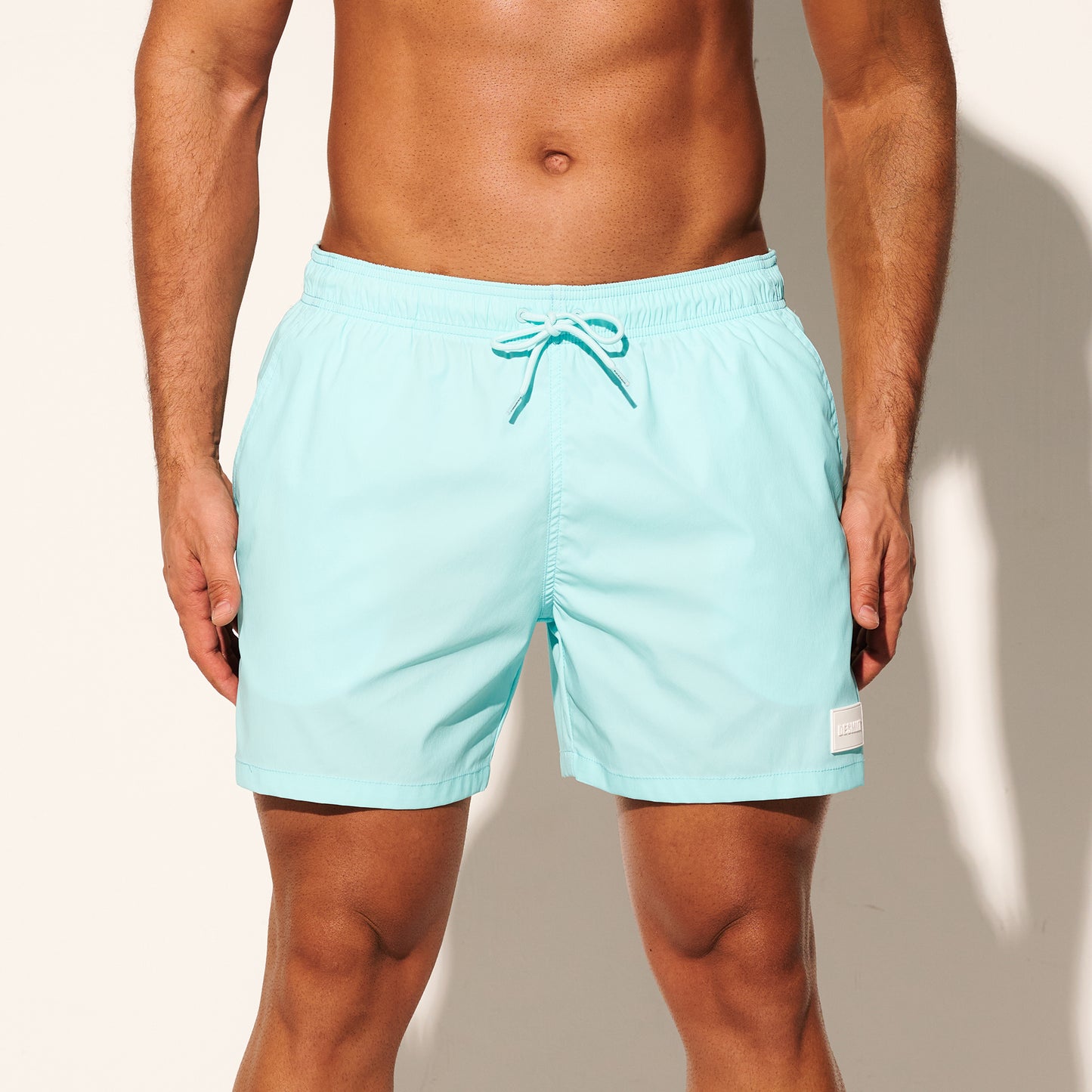 DESMIIT Men's Lightweight Quick Dry Solid Drawstring Board Shorts with Pockets for Gym Beach Aerobics B3461