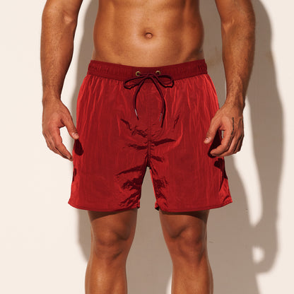 DESMIIT Men's Lightweight Quick‑Dry Shiny Fabric Drawstring Board Shorts with Pockets for Aerobics B3468