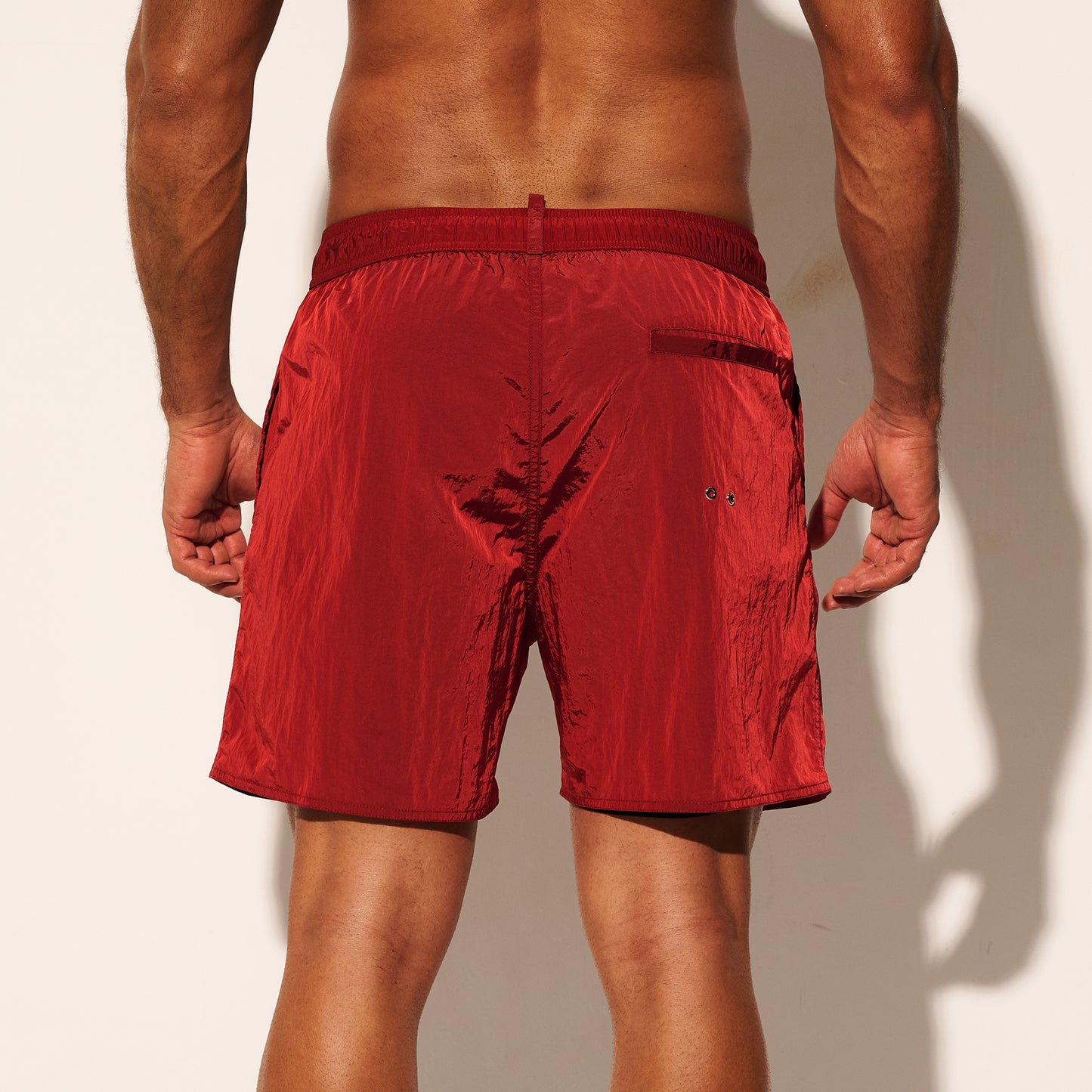 DESMIIT Men's Lightweight Quick‑Dry Shiny Fabric Drawstring Board Shorts with Pockets for Aerobics B3468
