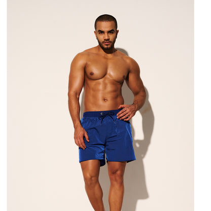 DESMIIT Men's Lightweight Quick‑Dry Shiny Fabric Drawstring Board Shorts with Pockets for Aerobics B3468