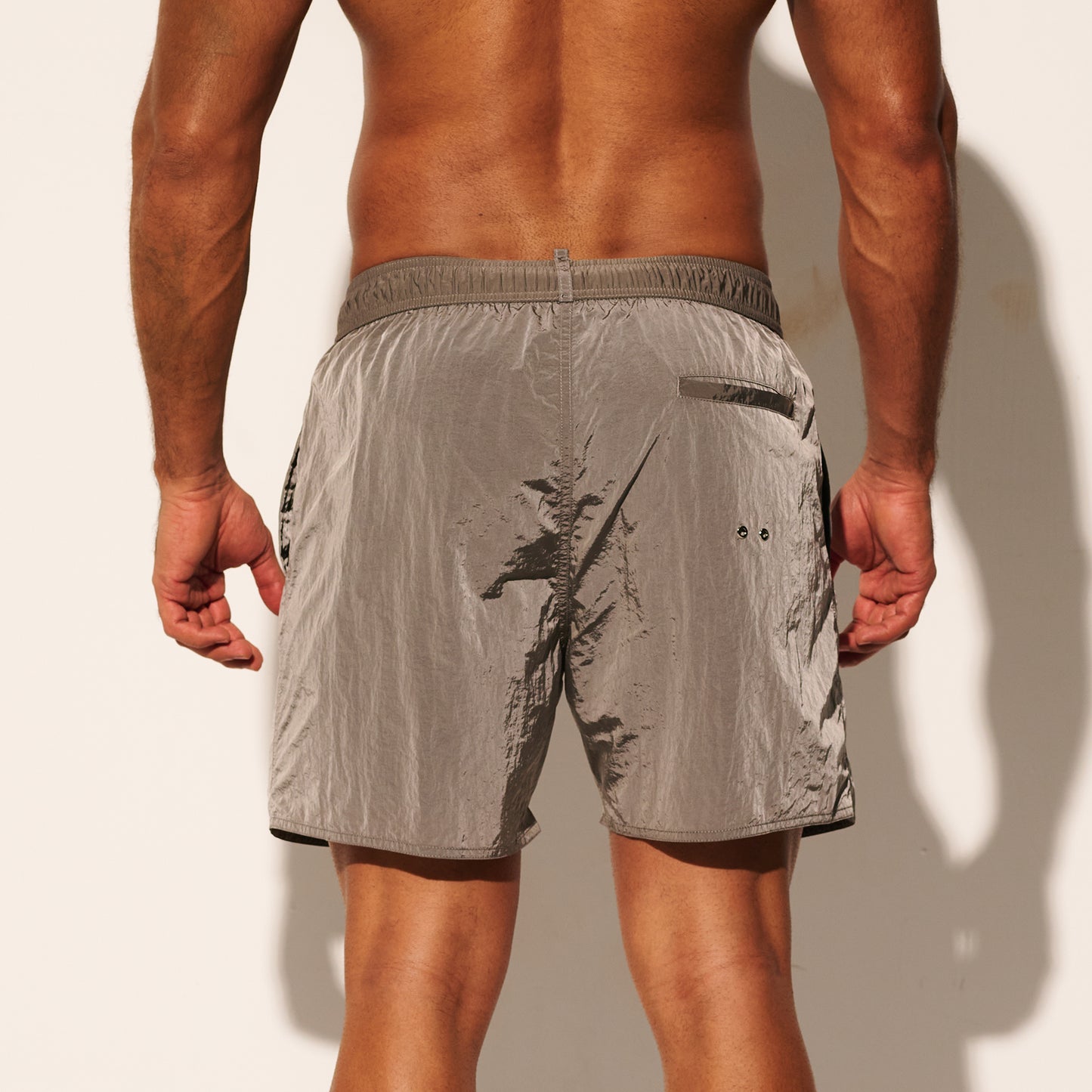 DESMIIT Men's Lightweight Quick‑Dry Shiny Fabric Drawstring Board Shorts with Pockets for Aerobics B3468