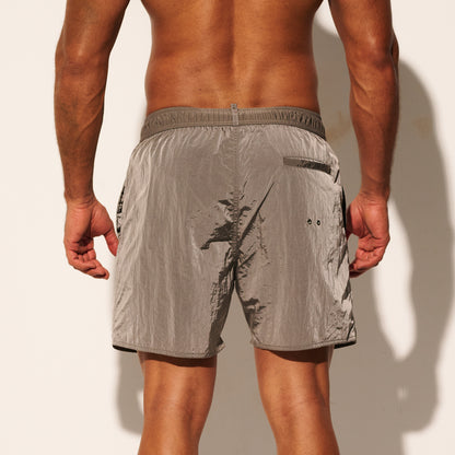 DESMIIT Men's Lightweight Quick‑Dry Shiny Fabric Drawstring Board Shorts with Pockets for Aerobics B3468