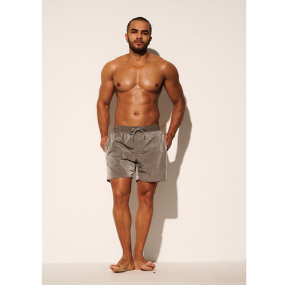 DESMIIT Men's Lightweight Quick‑Dry Shiny Fabric Drawstring Board Shorts with Pockets for Aerobics B3468