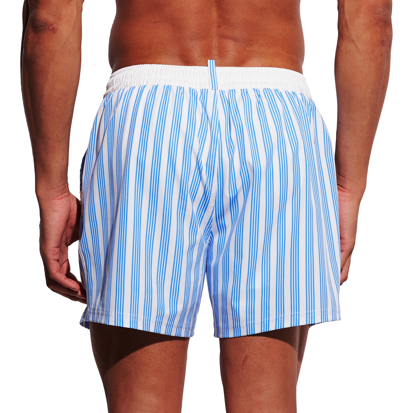`DESMIIT Men's Fashion Striped Blue‑White Swim Board Shorts, Quick‑Dry Breathable Summer Beach Trunks B4688