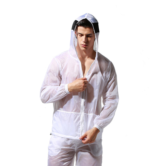 Men's Hooded Long Sleeve Sun Protection Jacket, Lightweight Quick Dry Sheer Windproof UV Protection Outerwear S2902