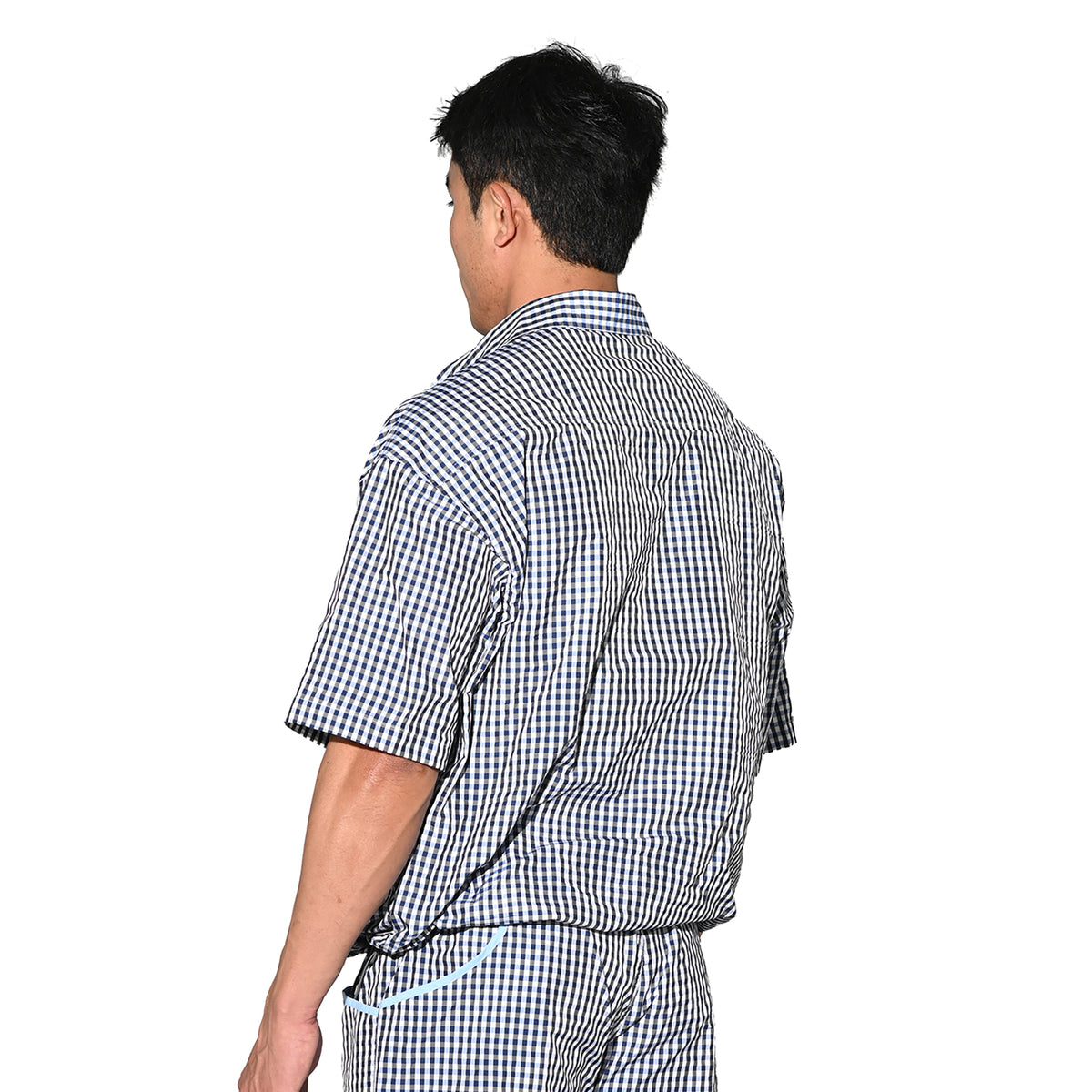 DESMIIT Men's Plaid Short Sleeve Button Down Shirt Loose Fit Non-Stretch Nylon Camp Collar Casual Vacation Shirt with Chest Pocket T3502