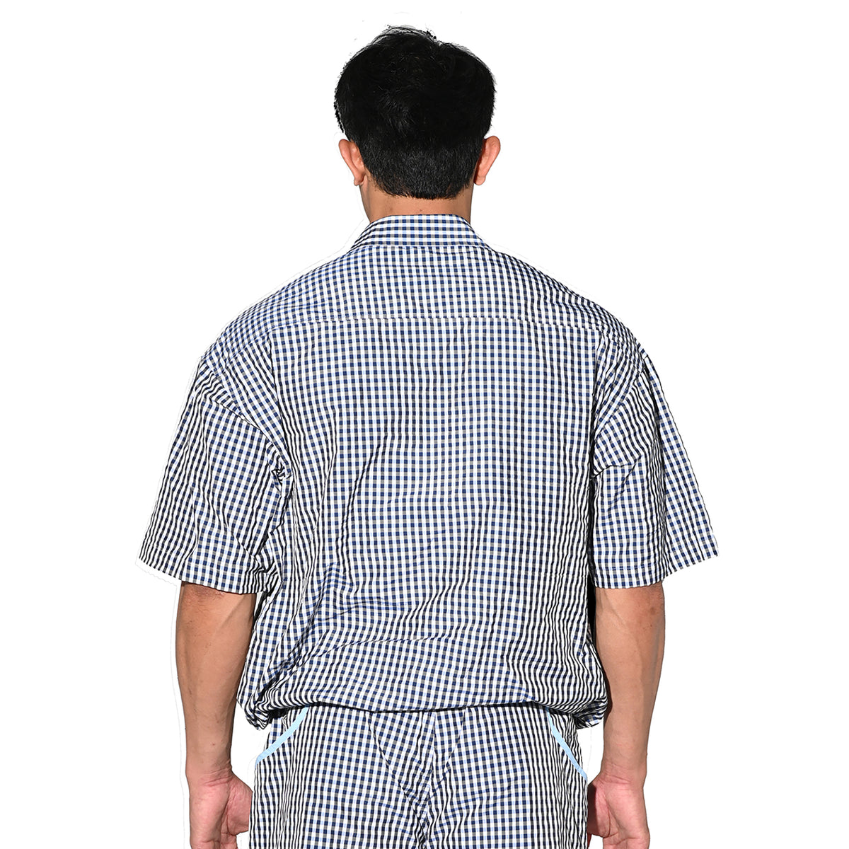 DESMIIT Men's Plaid Short Sleeve Button Down Shirt Loose Fit Non-Stretch Nylon Camp Collar Casual Vacation Shirt with Chest Pocket T3502