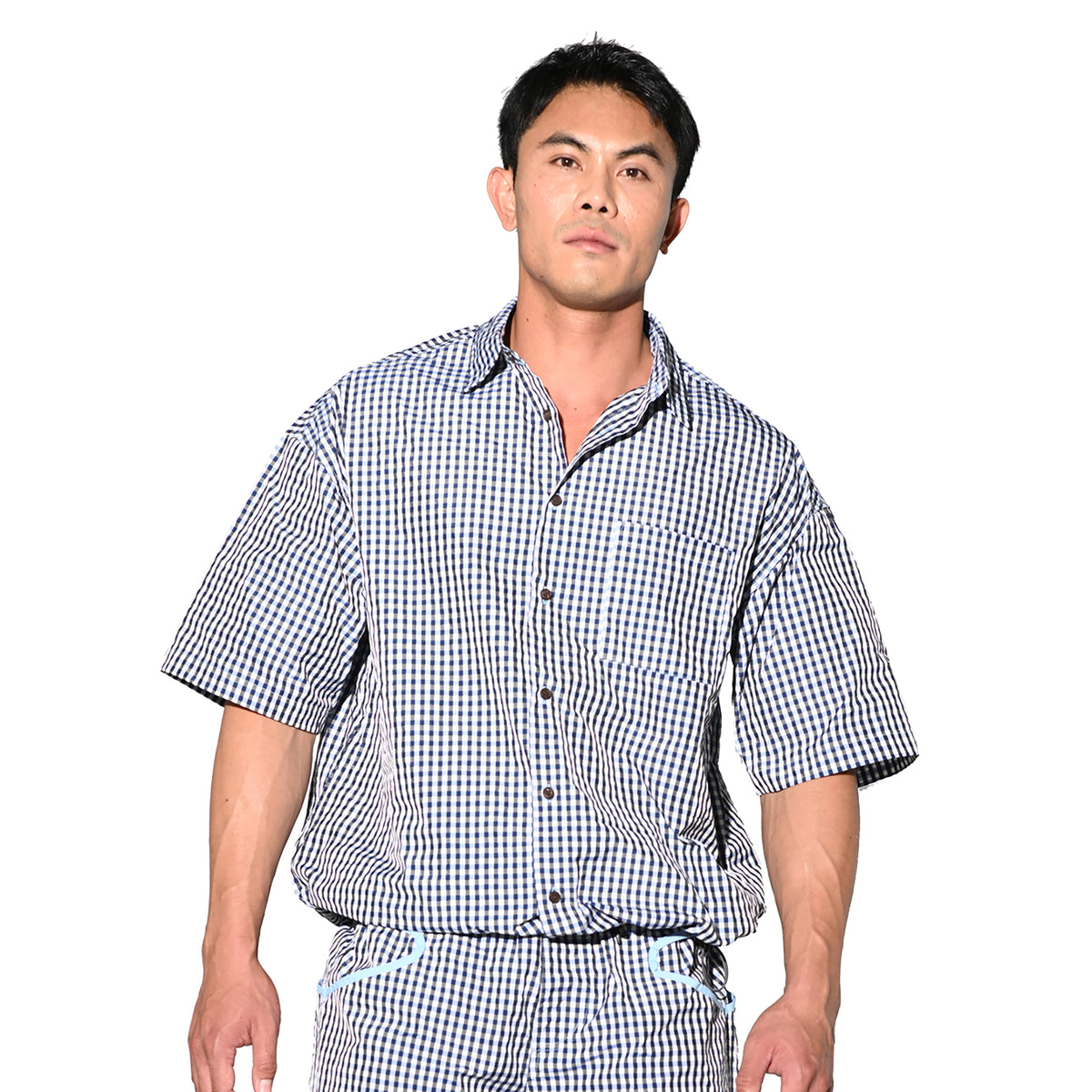 DESMIIT Men's Plaid Short Sleeve Button Down Shirt Loose Fit Non-Stretch Nylon Camp Collar Casual Vacation Shirt with Chest Pocket T3502