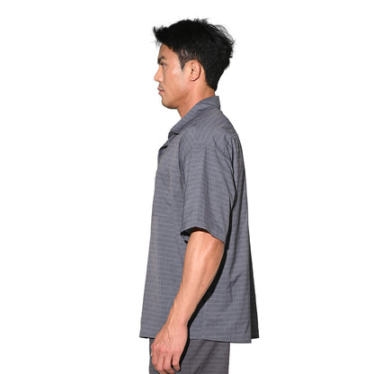 DESMIIT Men's Letter Print Short Sleeve Button Down Shirt Loose Fit Non-Stretch Nylon Camp Collar Casual Vacation Shirt T3505