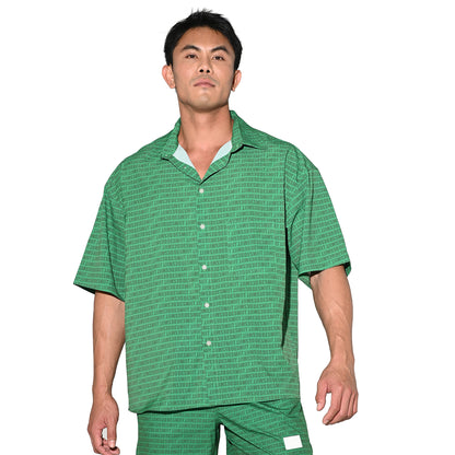 DESMIIT Men's Letter Print Short Sleeve Button Down Shirt Loose Fit Non-Stretch Nylon Camp Collar Casual Vacation Shirt T3505