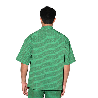 DESMIIT Men's Letter Print Short Sleeve Button Down Shirt Loose Fit Non-Stretch Nylon Camp Collar Casual Vacation Shirt T3505