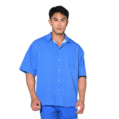 DESMIIT Men's Letter Print Short Sleeve Button Down Shirt Loose Fit Non-Stretch Nylon Camp Collar Casual Vacation Shirt T3505
