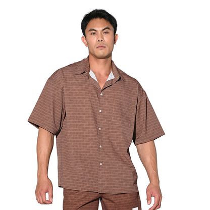 DESMIIT Men's Letter Print Short Sleeve Button Down Shirt Loose Fit Non-Stretch Nylon Camp Collar Casual Vacation Shirt T3505