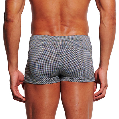 Men's Mini Plaid High‑Stretch Drawstring Swim Trunks Quick‑Dry Sports Swimwear with Built‑in Liner Cup S4627