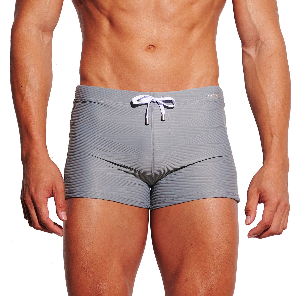 Men's Solid Jacquard High‑Stretch Drawstring Swim Trunks Quick‑Dry Sports Swimwear with Built‑in Liner Cup S4630