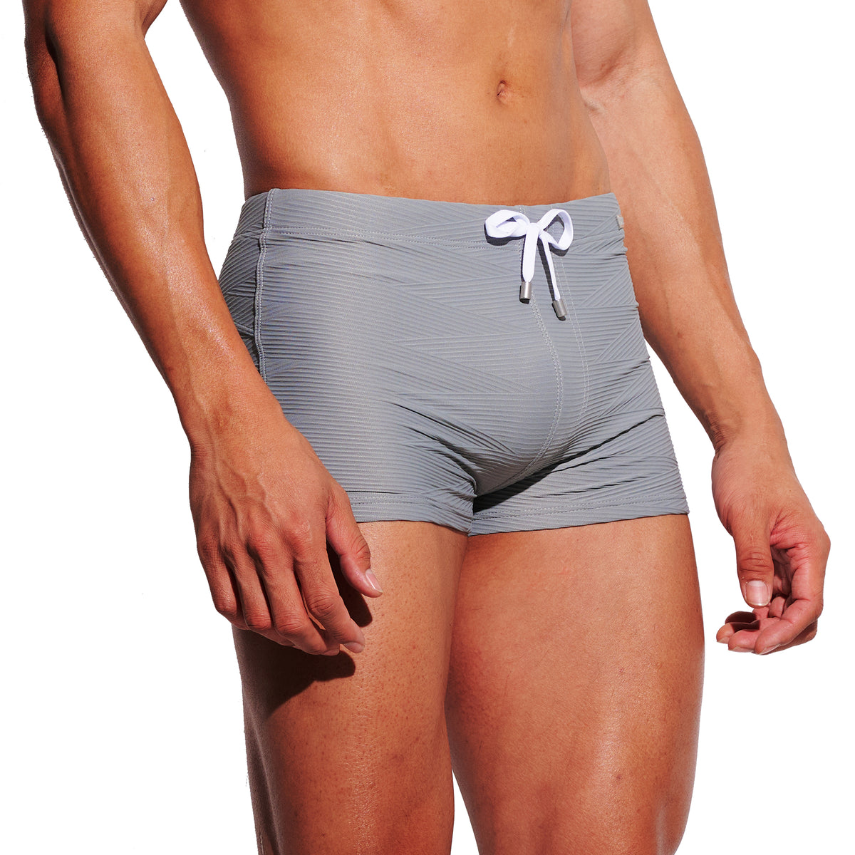 Men's Solid Jacquard High‑Stretch Drawstring Swim Trunks Quick‑Dry Sports Swimwear with Built‑in Liner Cup S4630