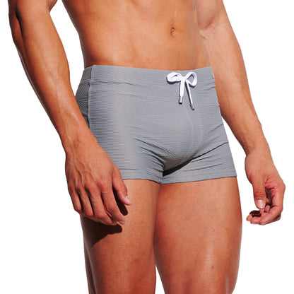 Men's Solid Jacquard High‑Stretch Drawstring Swim Trunks Quick‑Dry Sports Swimwear with Built‑in Liner Cup S4630